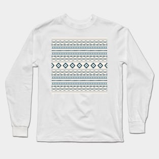 Aztec Mixed Motifs Pattern Blues on Cream Long Sleeve T-Shirt